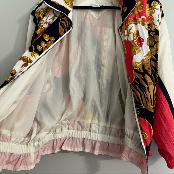 Vintage 1980s Rare Animal Print Gold Red Womens windbreaker bomber Jacket Size M - Picture 7 of 11